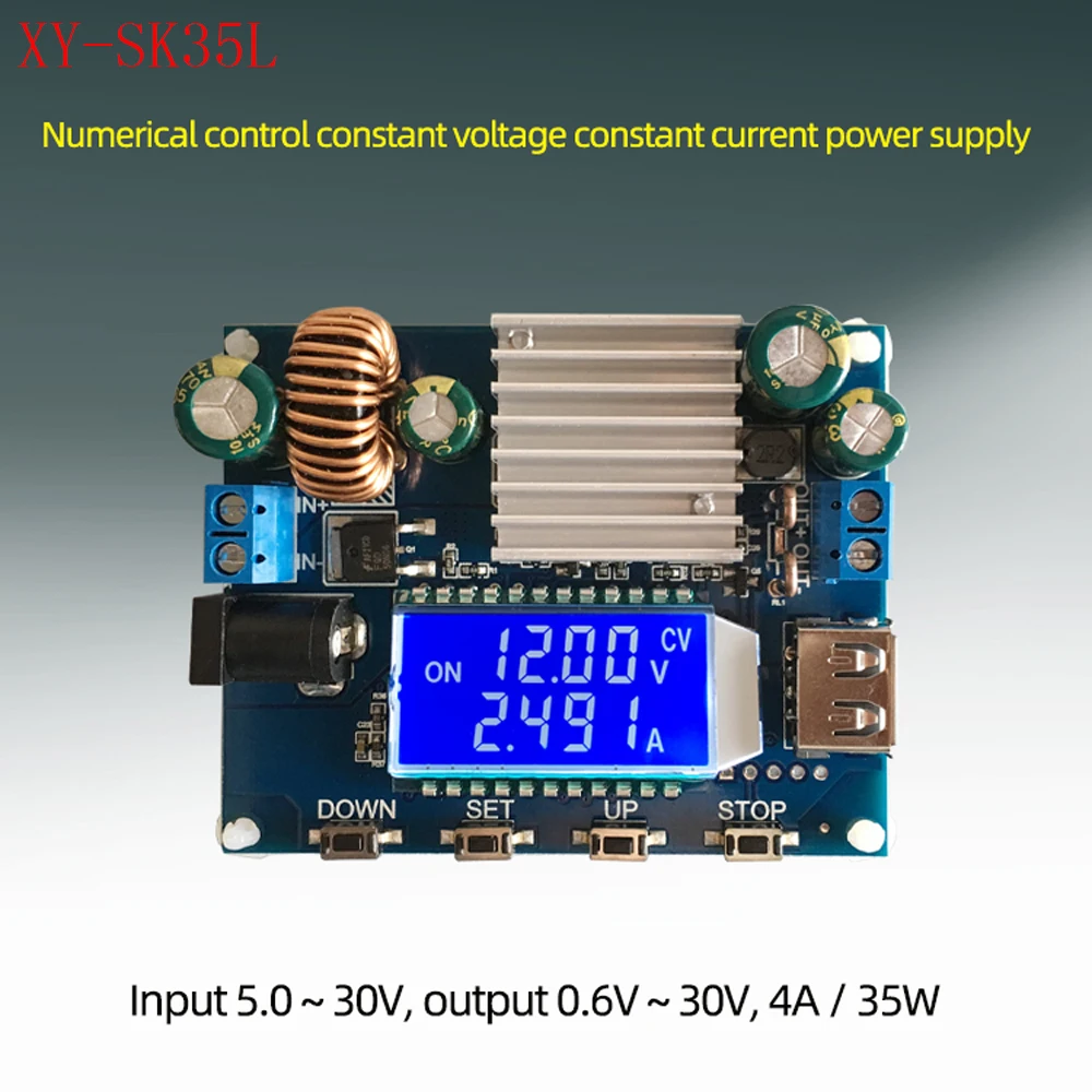 

SK35L/SK35Y DC DC Automatic Boost Buck Converter CC CV Power Module 5-30V to 0.6-30V 4A 35W Adjustable Regulated Power Supply