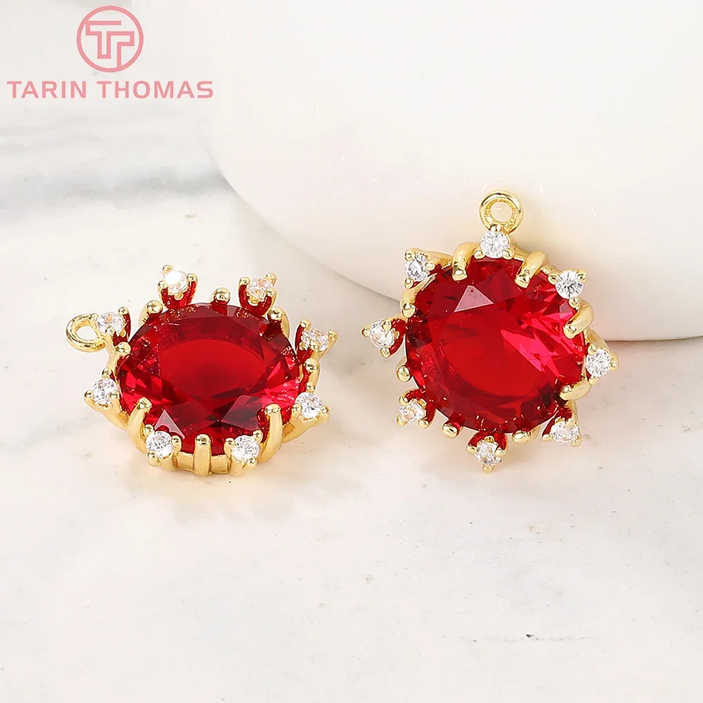 Латунные подвески с круглым цветком из циркония 2 шт. 15 х15 мм 24 Кар цвет золото