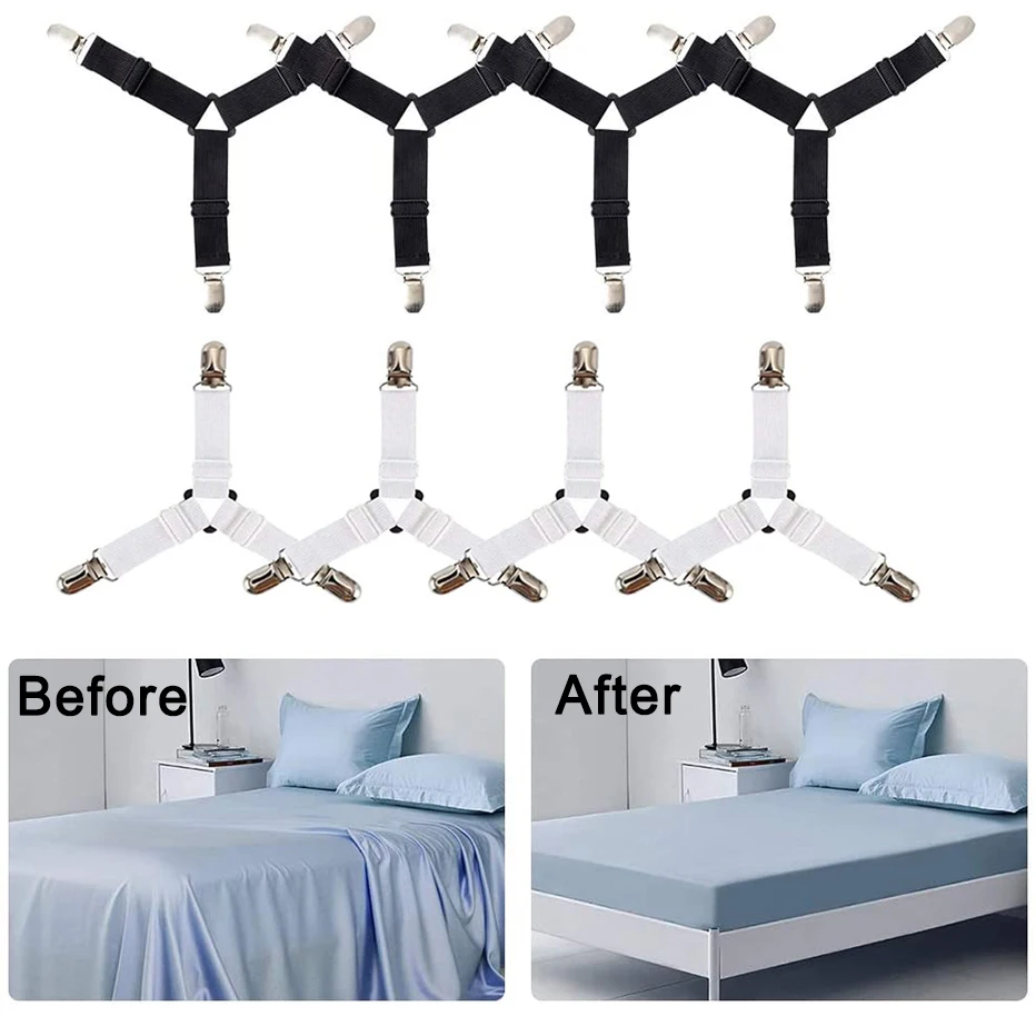

4pcs Adjustable Triangle Elastic Suspenders Gripper Belt Bed Sheet Fasteners Mattress Covers Sofa Cushion Strap Clip Home Gadget