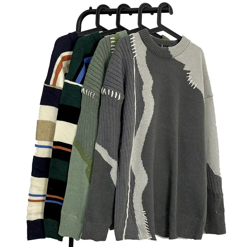 

Color Contrast Splicing Pullover Sweaters Men Women American Fashion Brand Design Sense Minority Knitwear Ins Casual Vintage Top