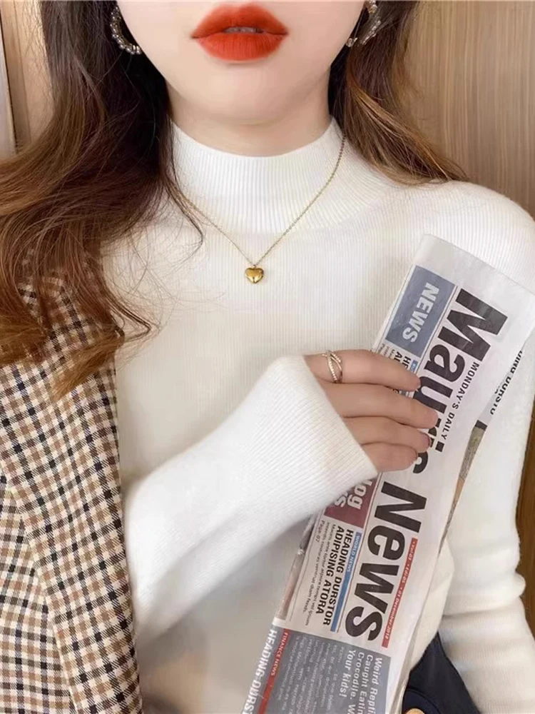 Корейская серия свитер со средним воротником на флисовой подкладке теплый