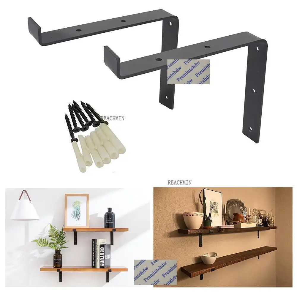 

2Pcs/Lot Matte Black Wall Mounted Shelf Bracket Lip Brackets Support W Screws Handcrafted Forged Heavy Rustic Floating Shelf