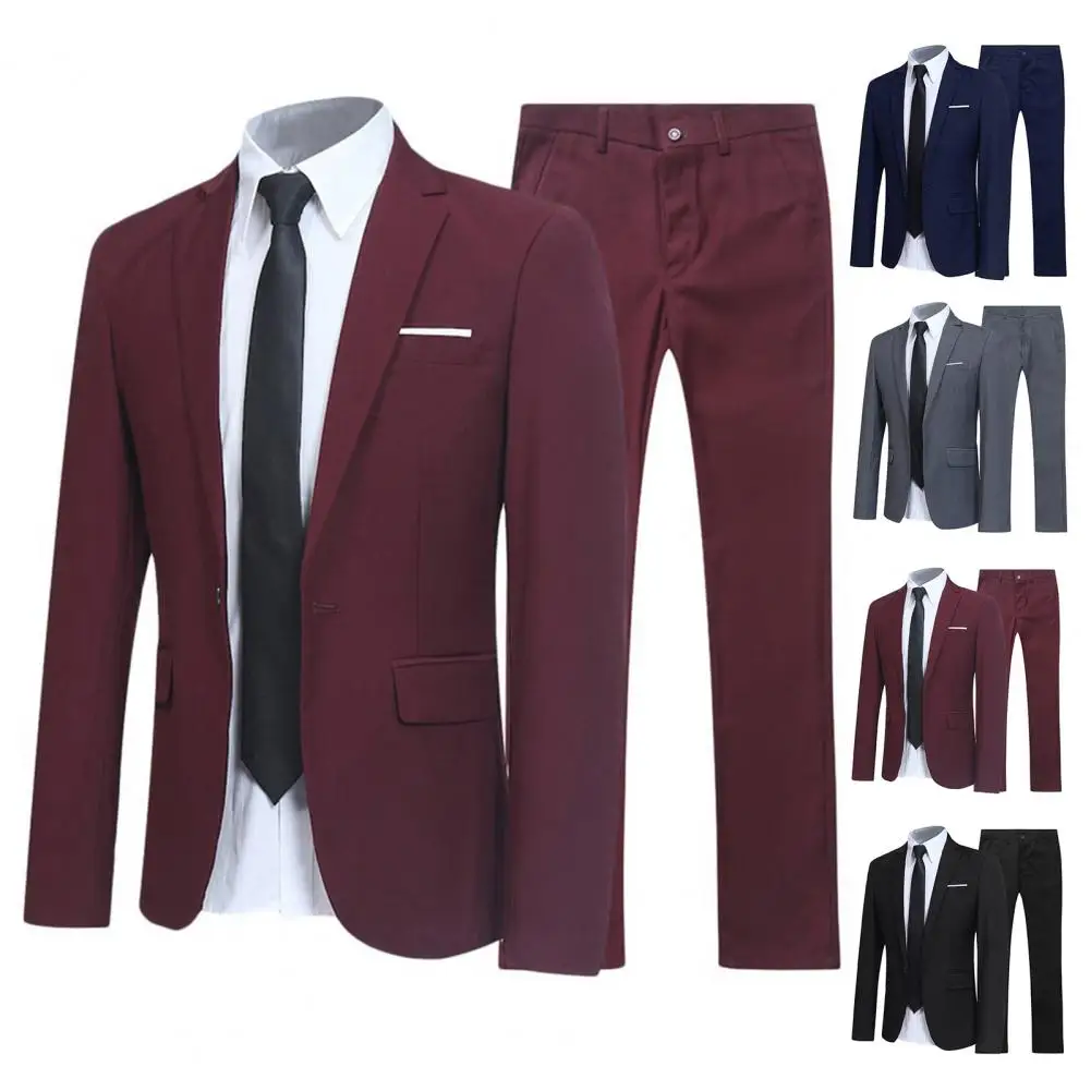 

Men Blazer Sets Solid Color Turn-down Collar Slim Fit Business Blazer Trousers Suit Wedding Men Clothing conjuntos de pantalón