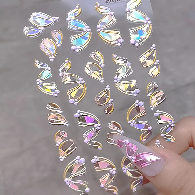 

1Pc-5D Embossed Nail Decals Three-dimensional Ribbon Nail Stickers,Nail Embossed Sticker Nail Art Decorations,Laser Multicolor