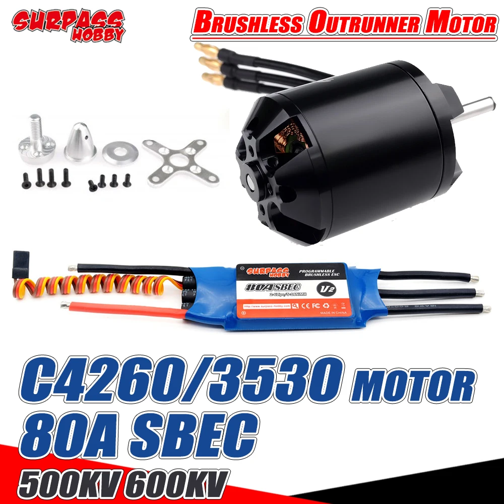 Бесщеточный двигатель SURPASS HOBBY C4260 3530 500KV 600KV 80A SBEC ESC 2-6S для радиоуправляемого