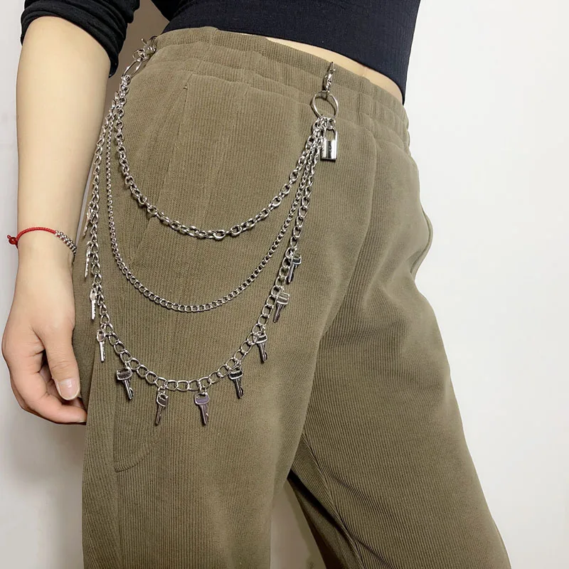 

Punk Car Jeans Pants Key Chain Ring Women Men Hip Hop Silver Color Lock Key Tassel Chains Pendant Keychain Jewelry