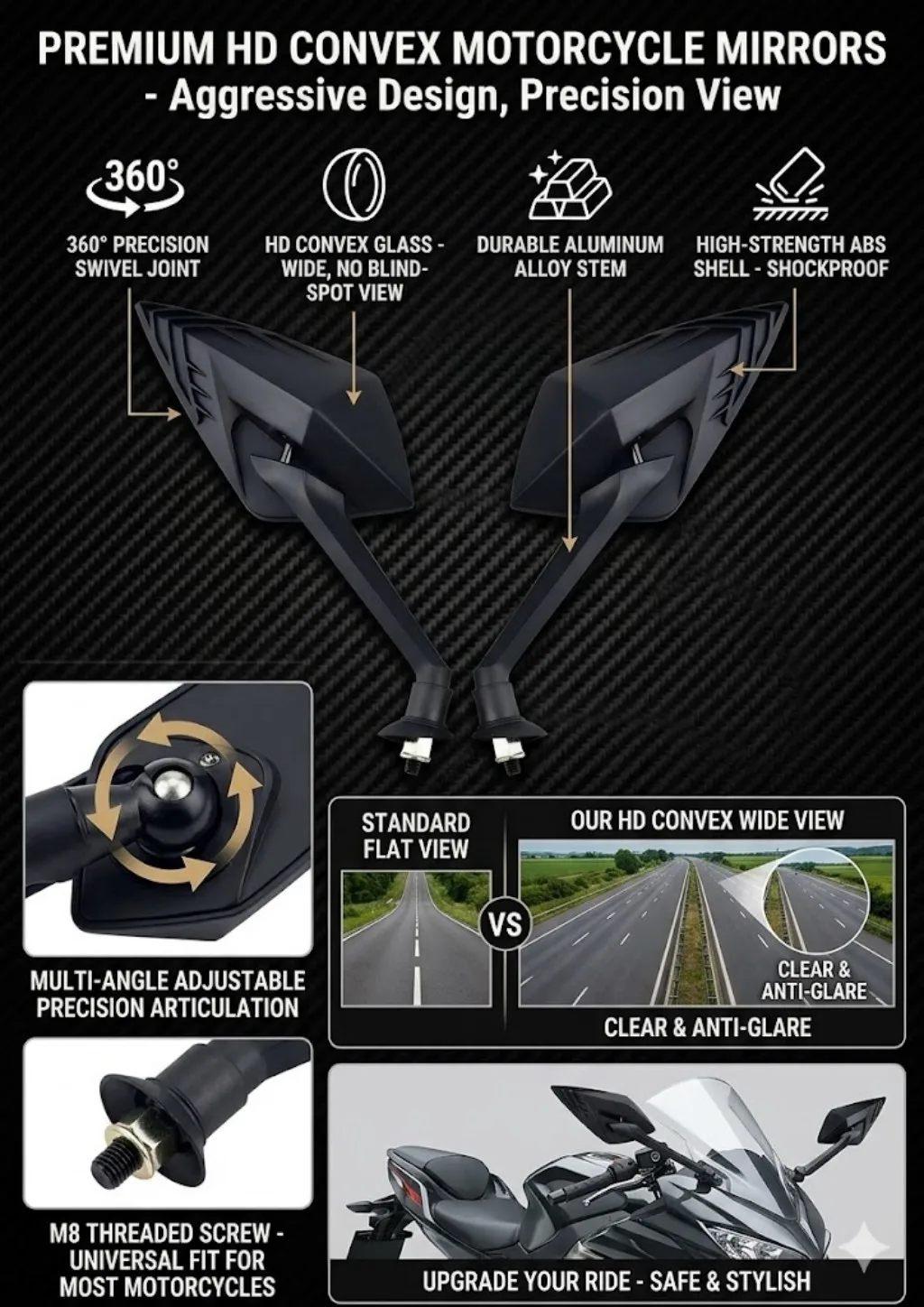 Фото Новое боковое зеркало для мотоцикла YAMAHA FAZER FZ1/N FZ6 FZ8 FZ7 FZ16 FZ25 Fazer FZ, стильные зеркала для мотоциклов №2