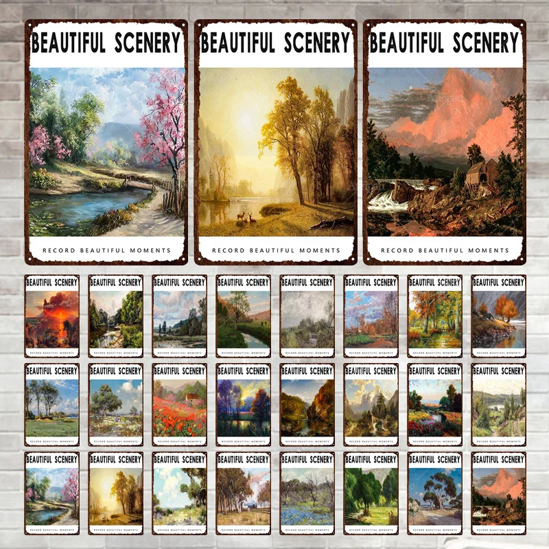 Beautiful Secenery Metal Tin Sign Vintage Plaque Record Beautiful Moments Retro Plates Landscape Painting For Garage Home Decor