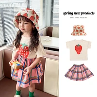 new style girl t shirt 2022 summer strawberry print short sleeves childrens t shirt girls pleated skirt costume