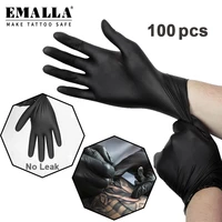 100pcs nitrile gloves black powder free tattoo gloves food grade waterproof work safety glove kitchen cleaning tool supply