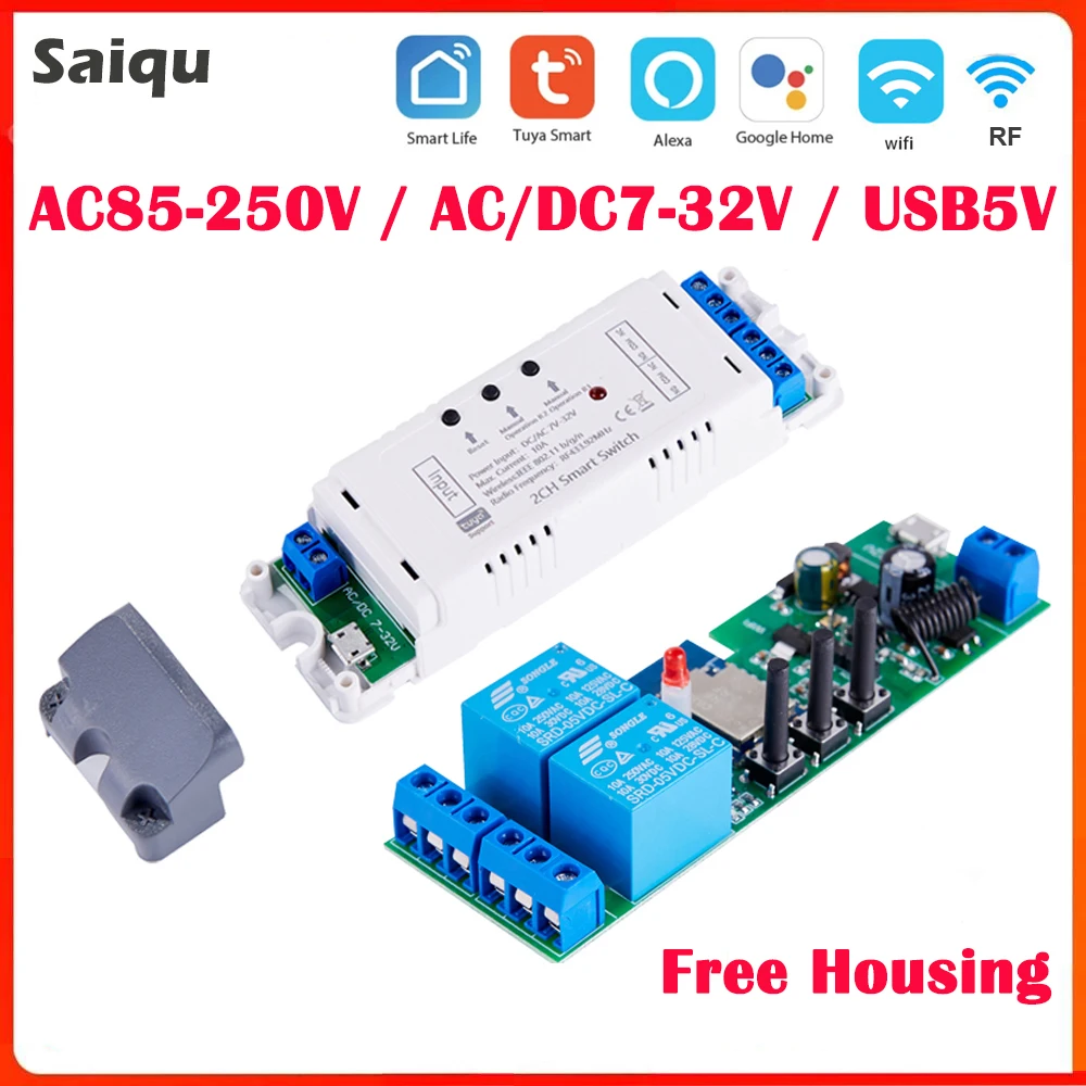 

Tuya Smart Home 2CH Wifi Motor Receiver Switch 220V 12V 24V 7-32V 10A Relay Module Remote Control Light Switch Alexa Google Home
