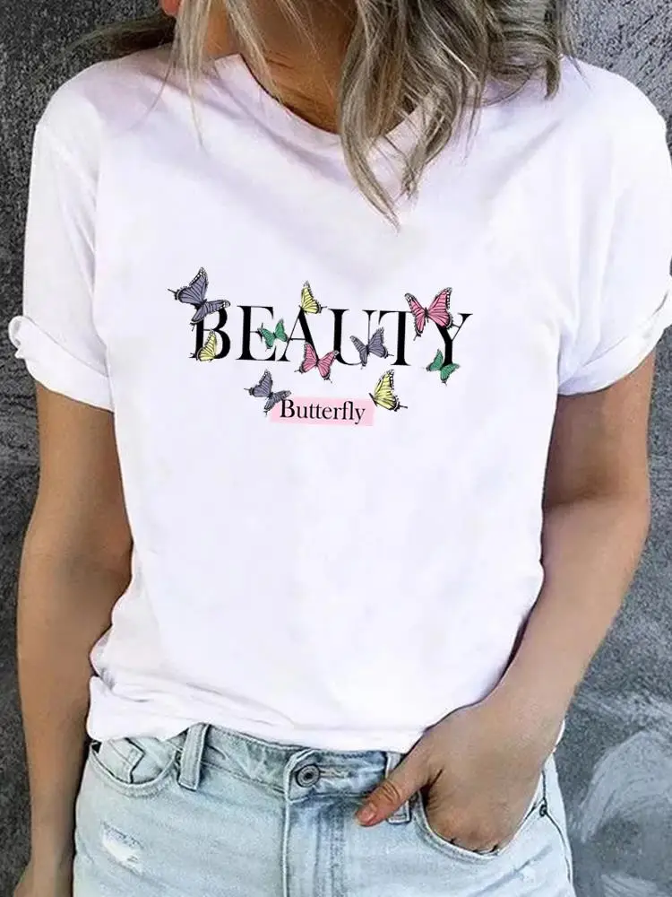 

Трендовая Милая одежда с надписью "Бабочка", женская футболка с графическим принтом и коротким рукавом, женская футболка с принтом, модная базовая футболка, топ, одежда