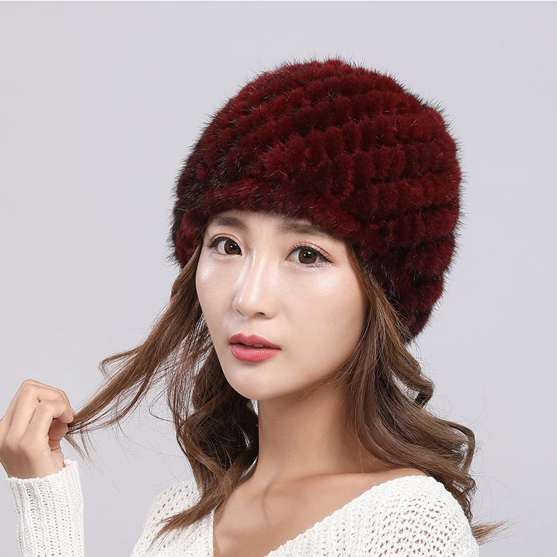 2022 Winter Women's Cap Fur Caps Knitted Warm Russia Ski Outdoor Windproof Thick Hat Plush Soft Eeaanies Mink Fur Hats for Women