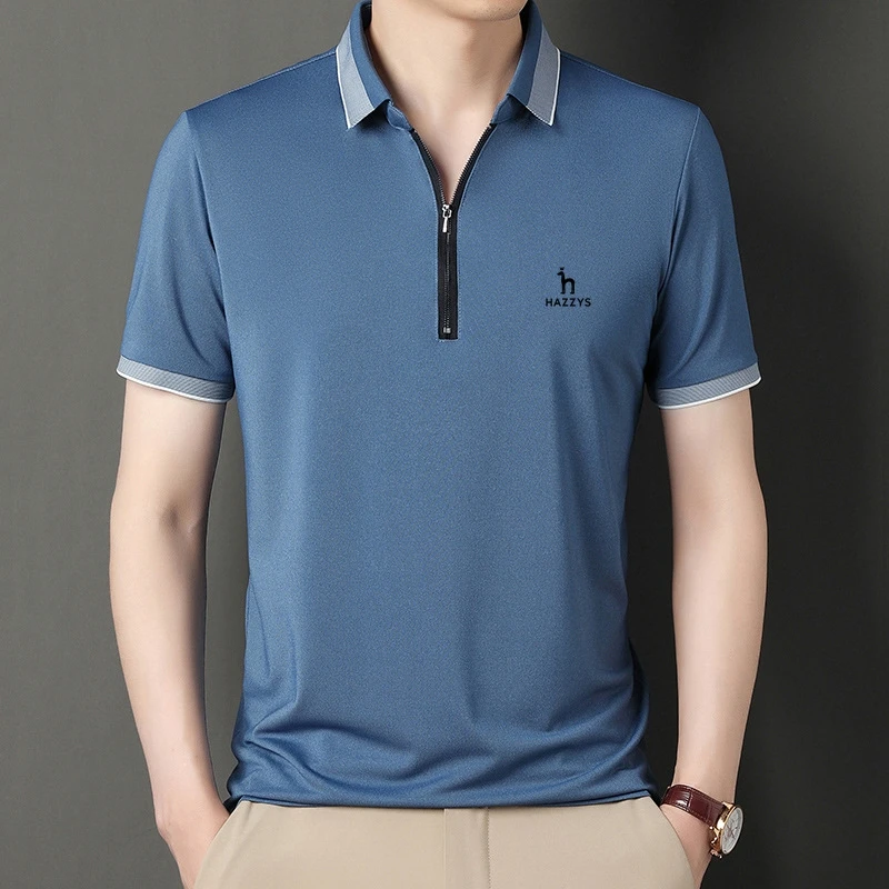 

2023 New Fashion Hazzys Polo Shirt Men's Short Sleeved T-shirt Summer New Solid Color Lapel Business Casual Polo Shirt Tops