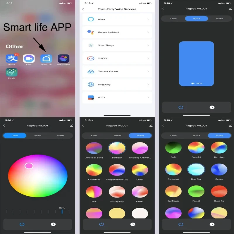 9W Настенные лампы с регулируемым светом Приложение для управления светодиодными