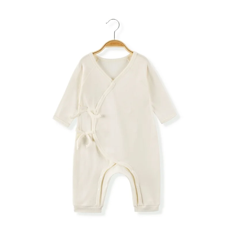 Baby 0-18 months Newborn Eco Friendly Organic Cotton White Belt Snap Button Infant One Piece Boys Girls Jumpsuits Baby Rompers