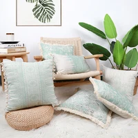 Blue White Flower Cushion Cover With Tassel 30X50cm 45X45cm Cotton Print Throw Pillowcase For Sofa Backrest Home Decoration