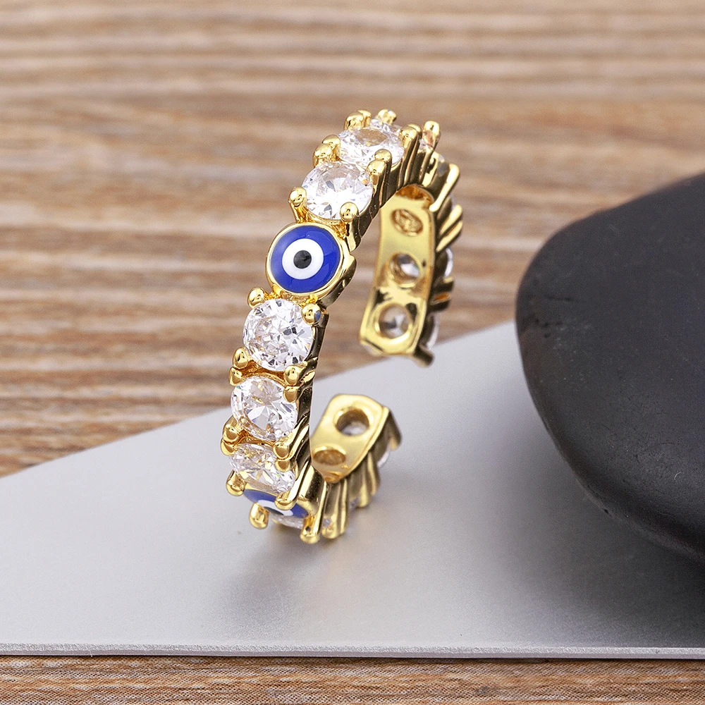 

Light Luxury Shine Crystal Inlaid Evil Eye Zircon Ring Opening Adjustable Women's Charm Wedding Ring Anniversary Exquisite Gift