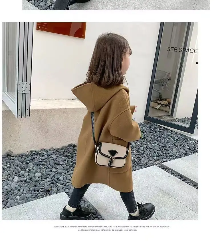 Boys and girls mid-length peacoat 2023 new teenagers children's spring and autumn coat loose jacket girls boys coat coat