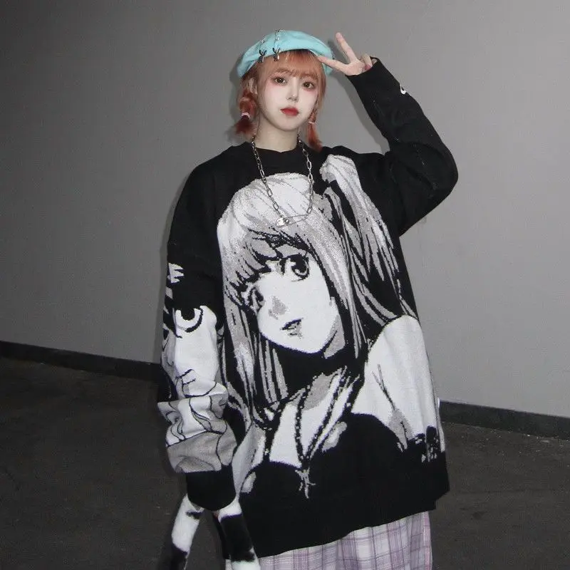 Anime Death Note Women Hip Hop Street Style Harajuku Sweater Spring Summer Retro Girls Knit 2022 Cotton Pullover Sweater Ladies