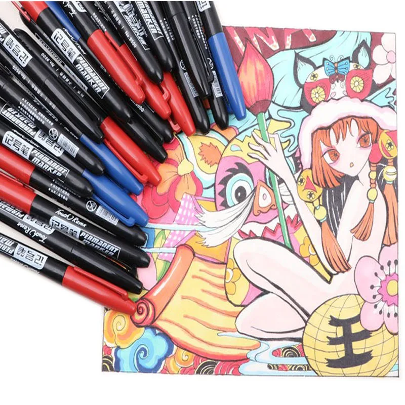 

Permanent Marker Pen Waterproof Ink Thin Nib Crude Black Blue Red Ink 1.5mm For Glass, Leather, Wood, Steel. Cardboard, Fabric
