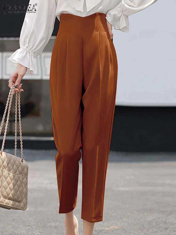 

ZANZEA Fashion Notch High Waist Pants Women Elegant Office Wear Pleated Cropped Pants 2023 Spring Casual OL Solid Party Trousers