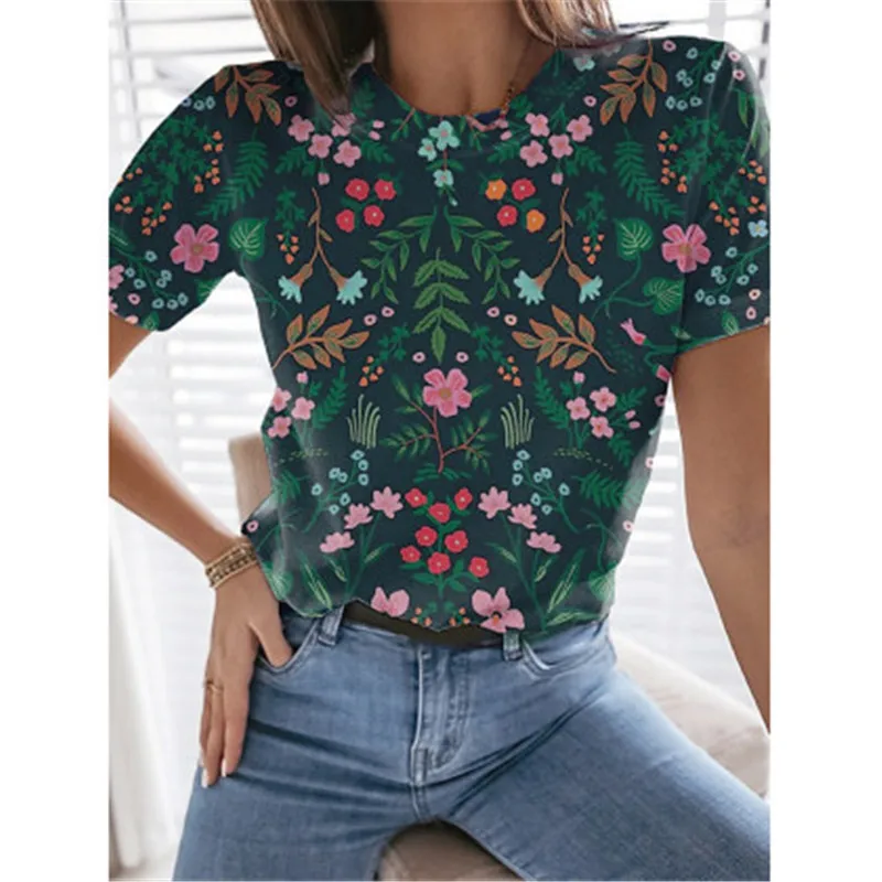 

Женская футболка с коротким рукавом, круглым вырезом и принтом