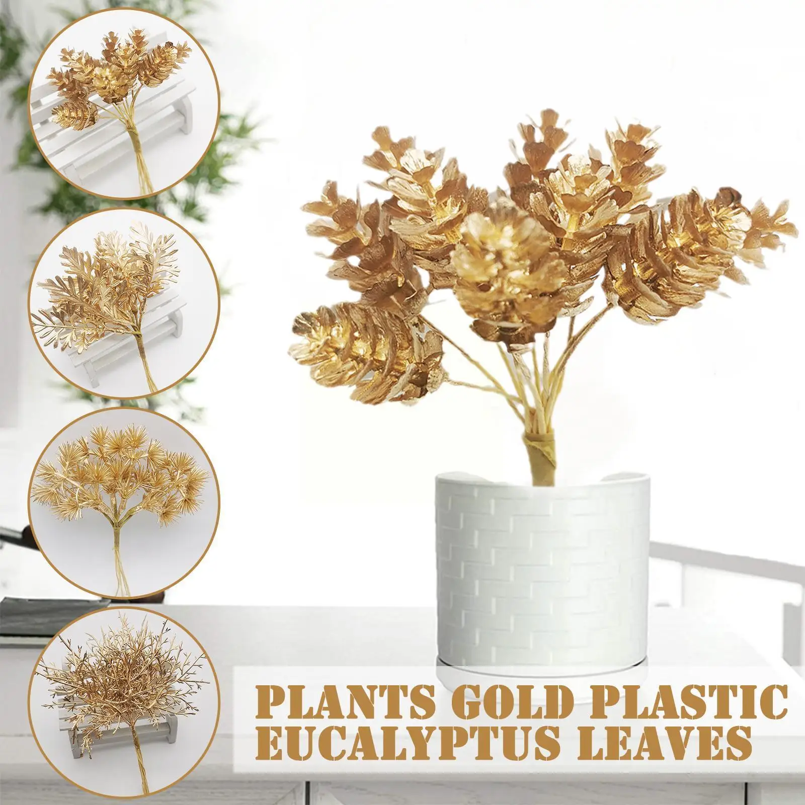 

1bunch/6pcs Artificial Plants Gold Plastic Pine Cones Home Daisy Christmas Flower Arrangement Wreath Decor Decorations Wedd B8w7