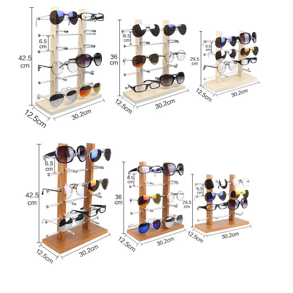 Double Row Wood Sunglass Display Shelf Show Case Racks Eye Glasses Sunglasses Storage Organizer Show Stand