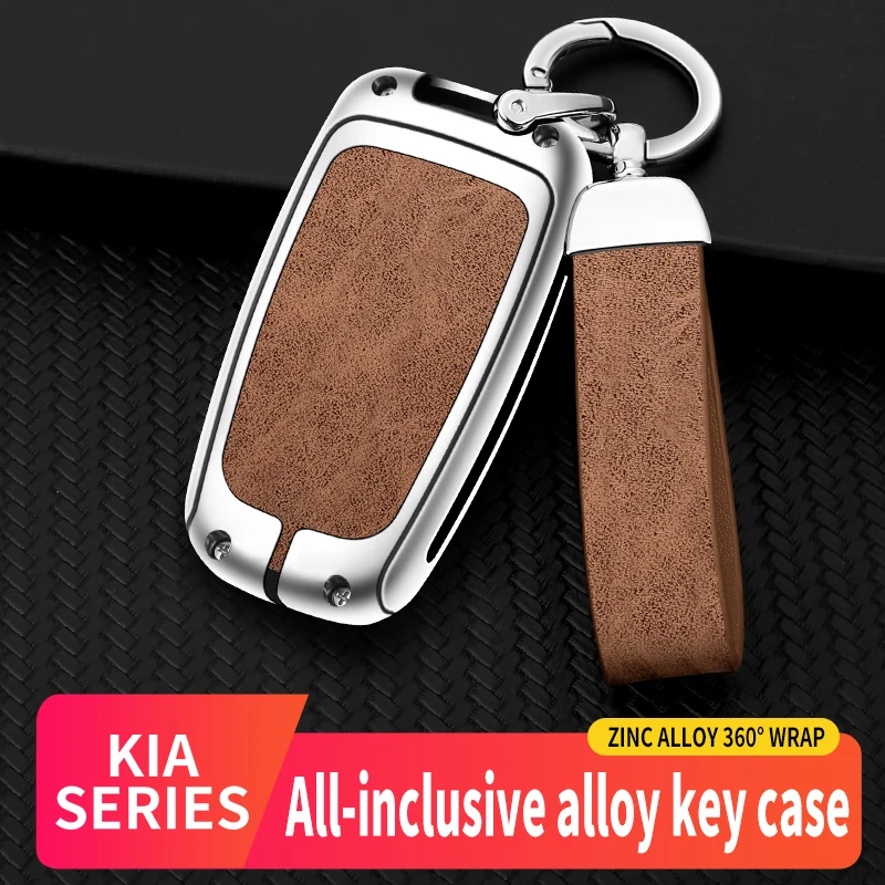 

Leather Zinc Alloy Car Remote Key Case Cover For Kia Forte Rio 3 K2 K3 K5 Sportag Auto Keychain Accessories Protector Shell