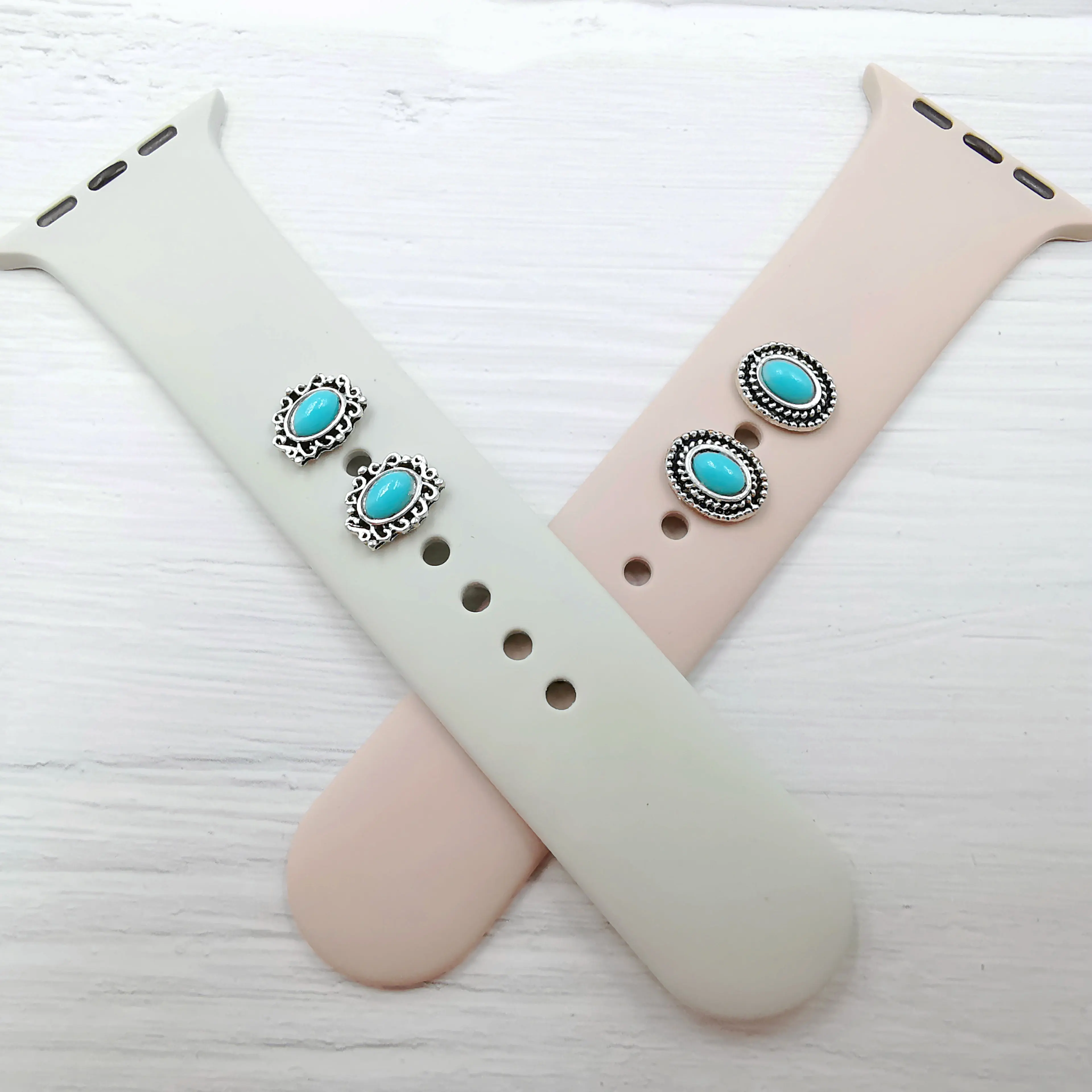Vintage Turquoise Stone Watch Band Charms for Apple Watch SmartWatch Sport Silicone Strap Accessories