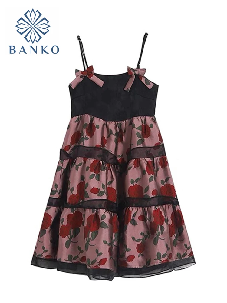 

Женское платье с цветочной вышивкой Y2K, летнее привлекательное кружевное платье в стиле пэчворк с французским квадратным воротником и бант...