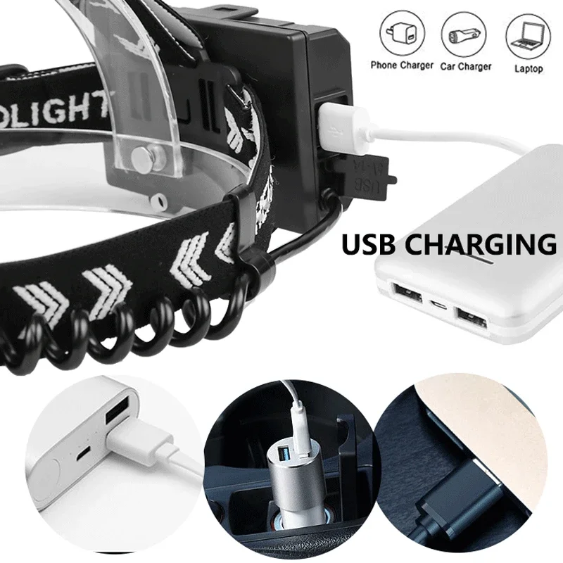 Мощный светодиодный налобный фонарь XHP100 18650 XHP90 перезаряжаемый яркая лампа для