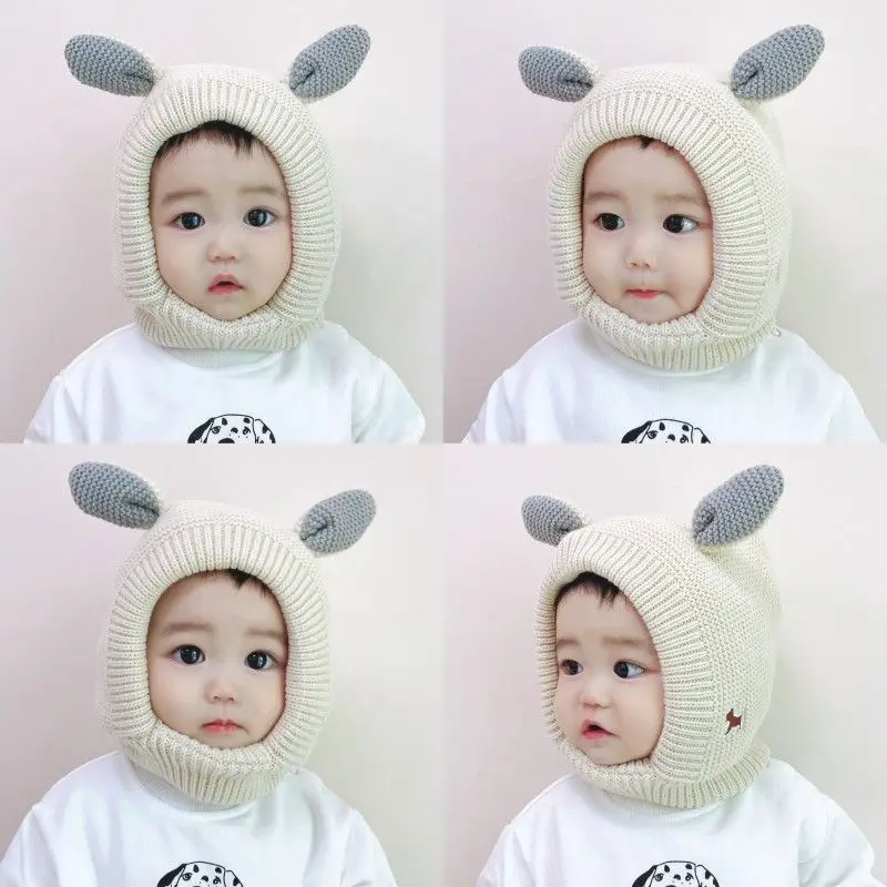 Baby hat autumn and winter plus velvet headgear cute super cute male and female baby ear protection hat baby knitted hat