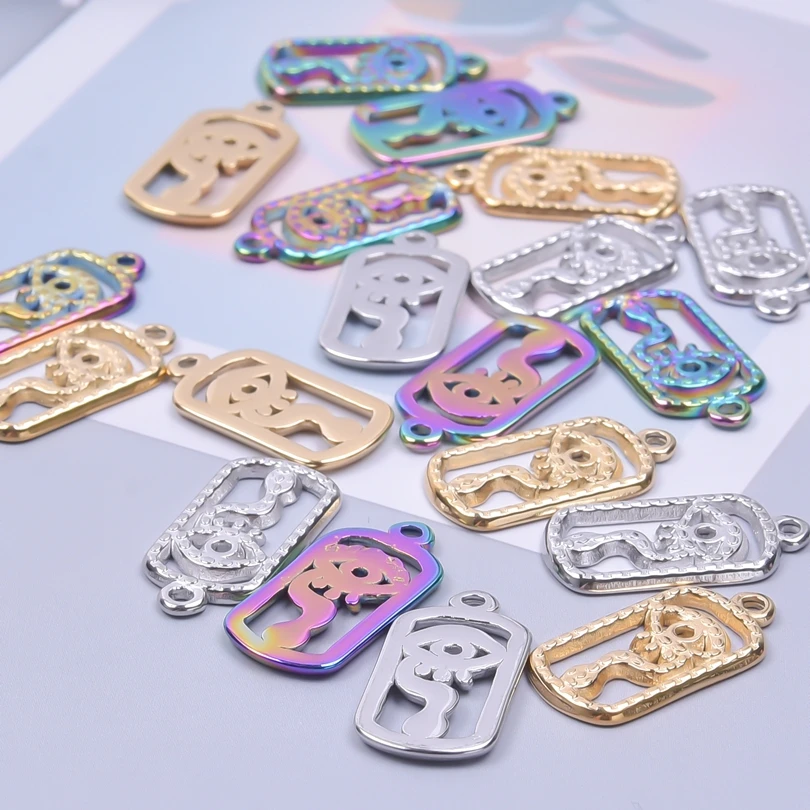 3pcs/Lot Evil Eyes Rectangle Charms Hollowed Out Pendant For Women, Stainless Steel Necklaces Accessories DIY Handcraft Jewelry