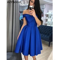 royal blue cocktail dresses 2022 formal party night women prom dresses off the shoulder graduation appliques satin evening gowns