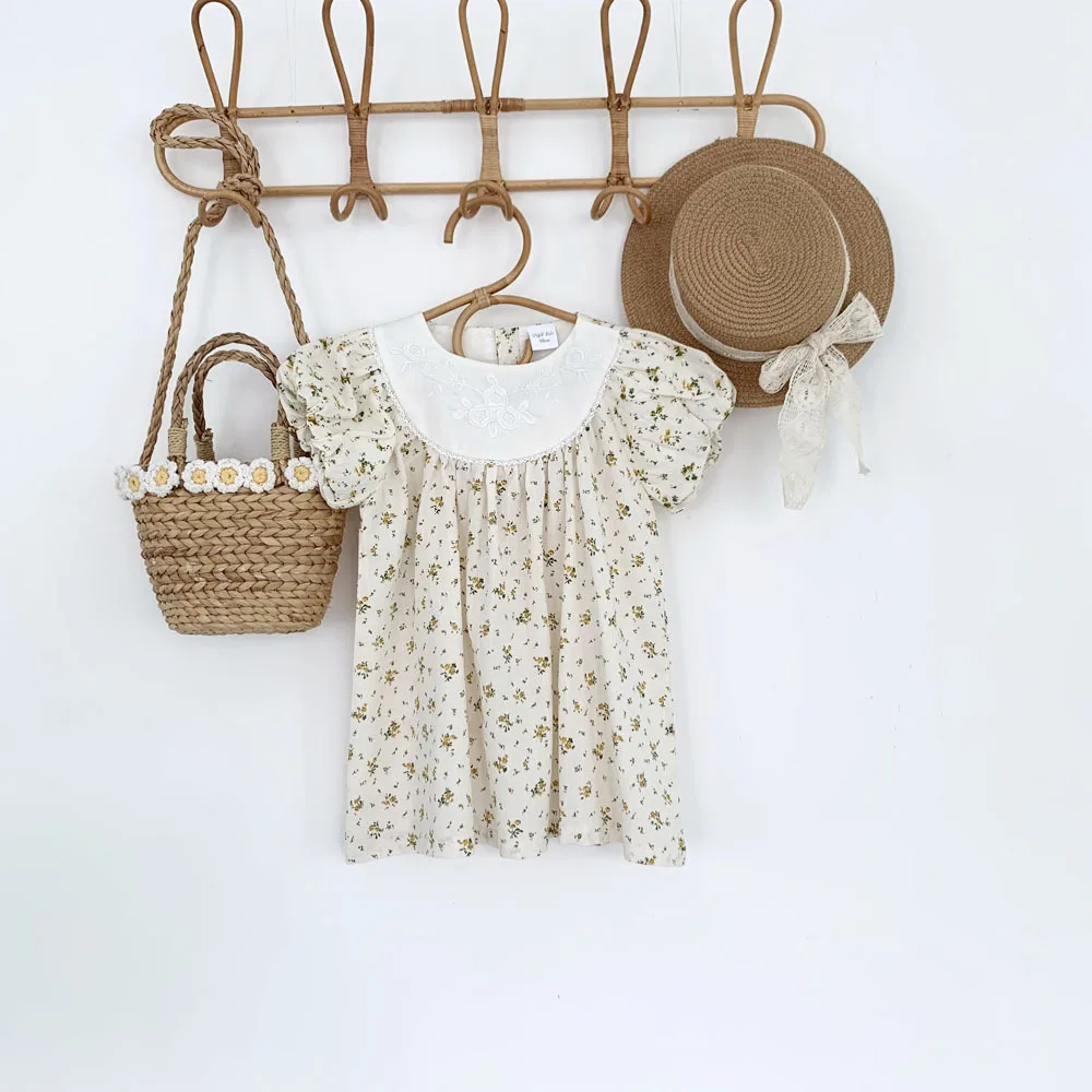 

Baby girls dresses short sleeve floral pattern embroidered design sweet toddler baby dresses 90-140