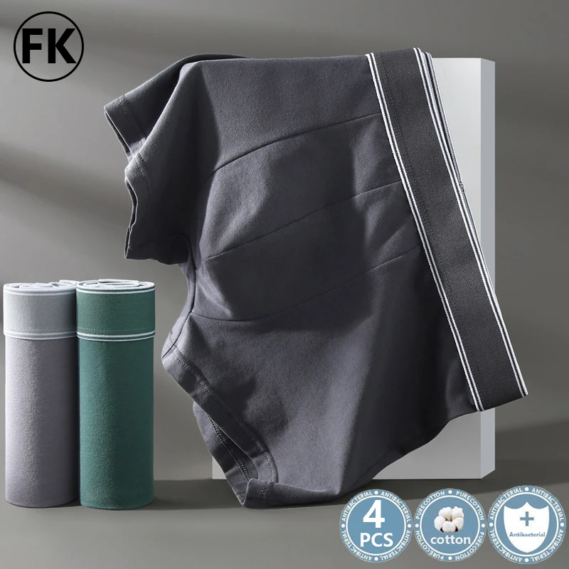 FK Men's Underwear Plus Fat Cotton Male Boxer Shorts Antibacterial Fabric Soft Breathable Solid 4PCS Wholesale Free Shipping