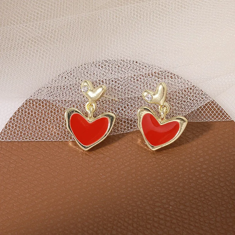 

Luxury Korean Fashion New Gold Love Earrings Micro Set Zircon 925 Silver Needle Earrings For Women