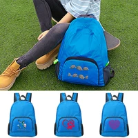 unisex foldable bag outdoor blue backpack portable camping hiking traveling daypack leisure footprints print sport bag backpack