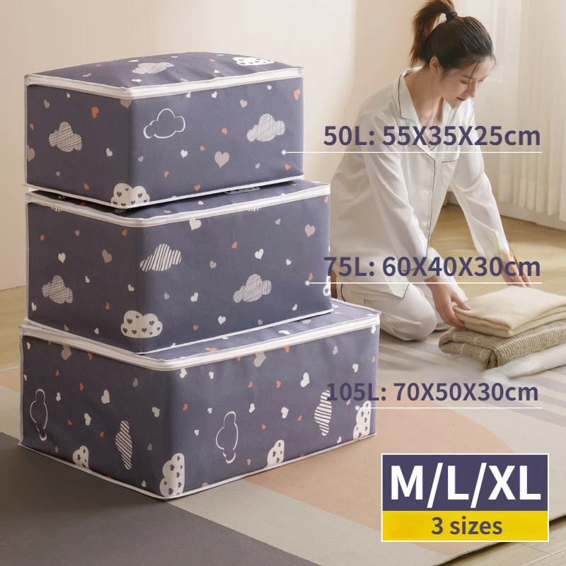 

Bags Under-bed Proof Sorting Quilt Closet Big Capacity 50-105L Bag Storage Storage Dustproof Blanket Organizer Clothes Moisture