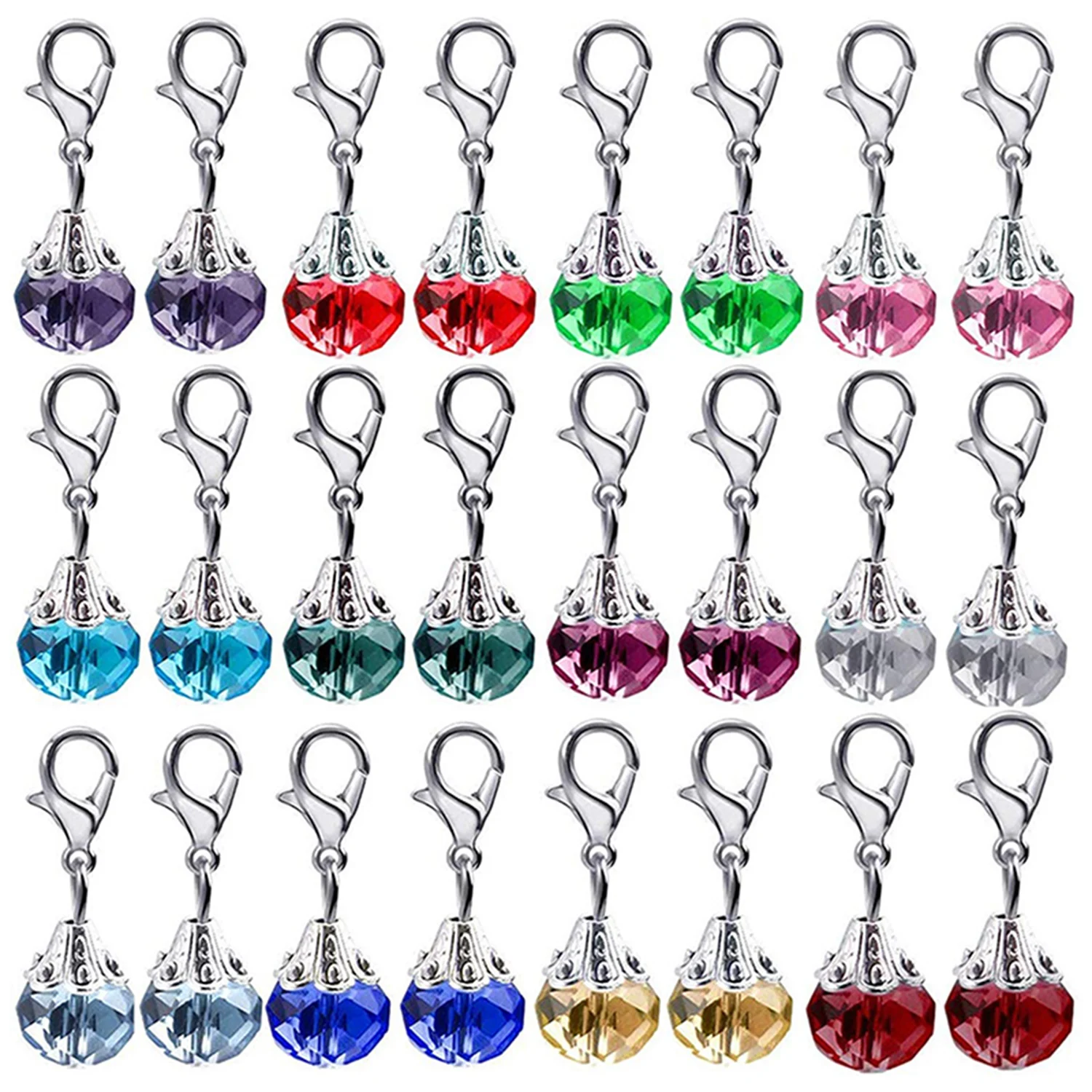 

Clip-on Charms 24 Pieces Bead Cap Crystal Dangle Charms Pendant with Lobster Claw Clasp for DIY Craft Jewelry Making, 12 Colors