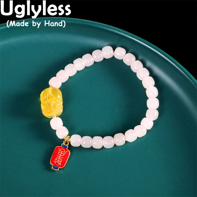 

Uglyless Hotan Natural Jade Bracelets for Women Adjustable Elastic Rope Beading Multi Gemstones Bracelets 925 Silver Amber Jewel