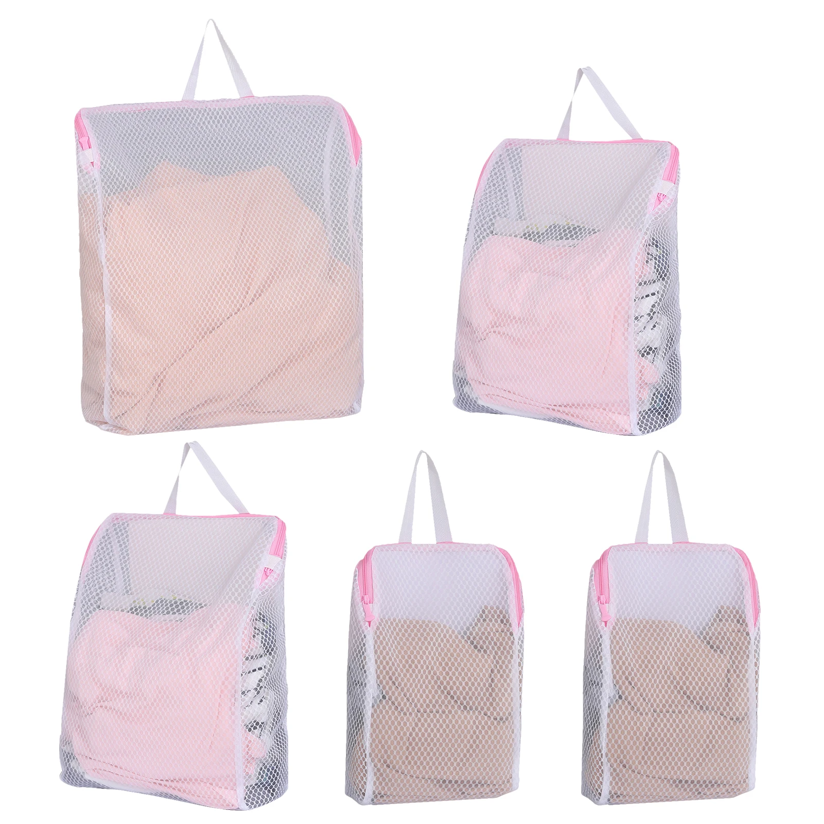 

5pcs Garment Laundry Bag Large Opening For Washing Machine Portable Bra 3 Sizes Baby Items Travel With Handle Honeycomb Zipper