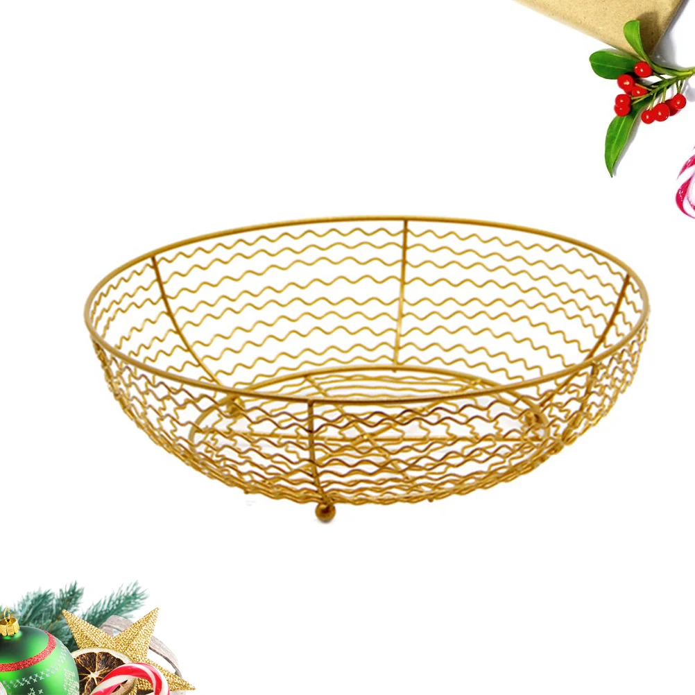 

Fruit Basket Bowl Iron Metal Snack Vegetablestorage Desktop Room Countertop Bread Living Stand Holder Drain