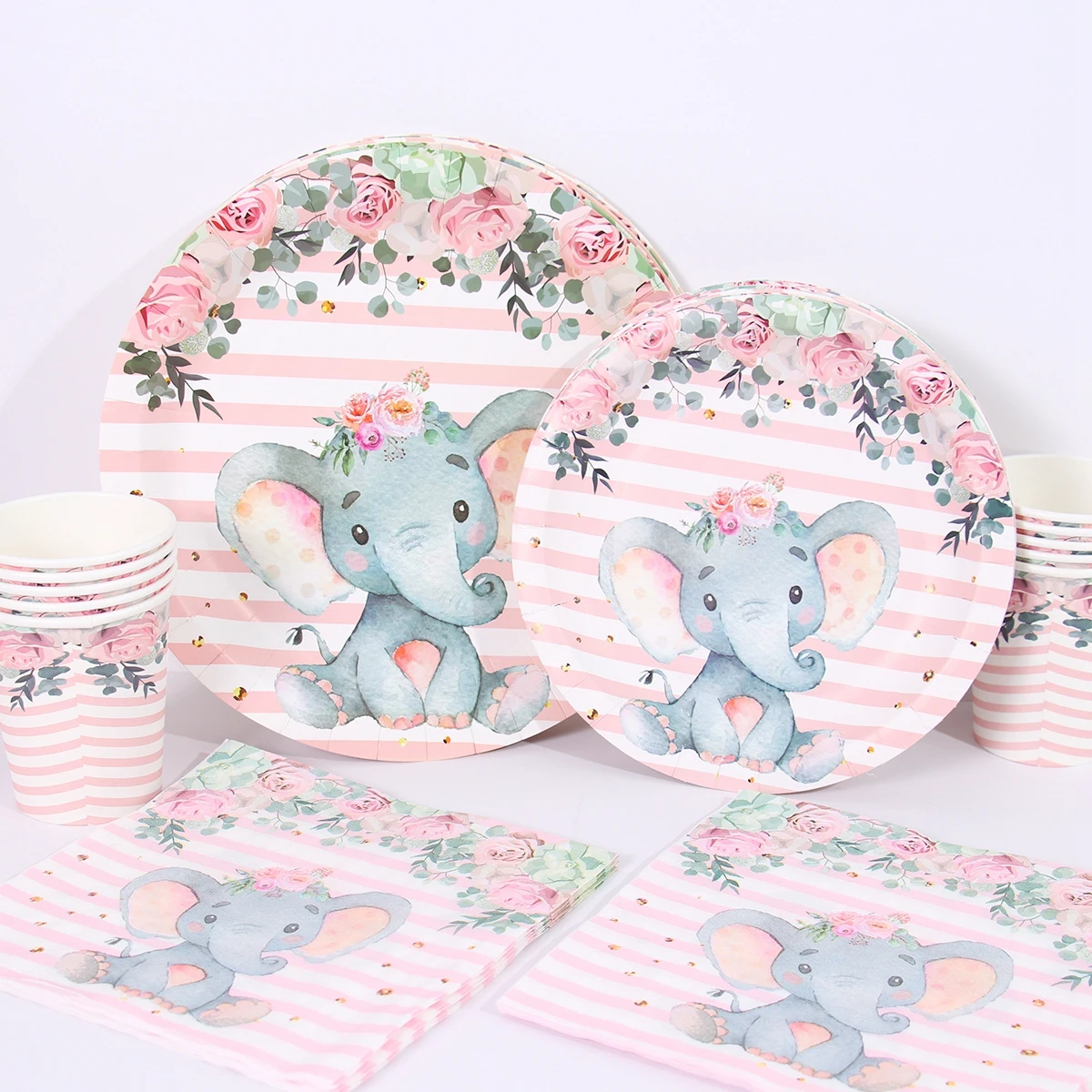 

Одноразовая посуда в виде розового слона джунглей с животными, украшение на 1-й день рождения, бумажные тарелки для детского праздника