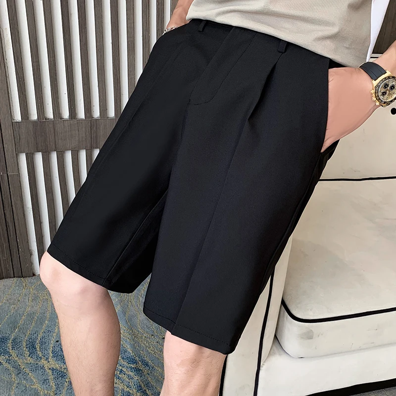 

Hot Sale Summer Knee Length Suit Shorts Men Clothing 2022 Simple Slim Fit Business Formal Wear Office Short Homme All Match 36