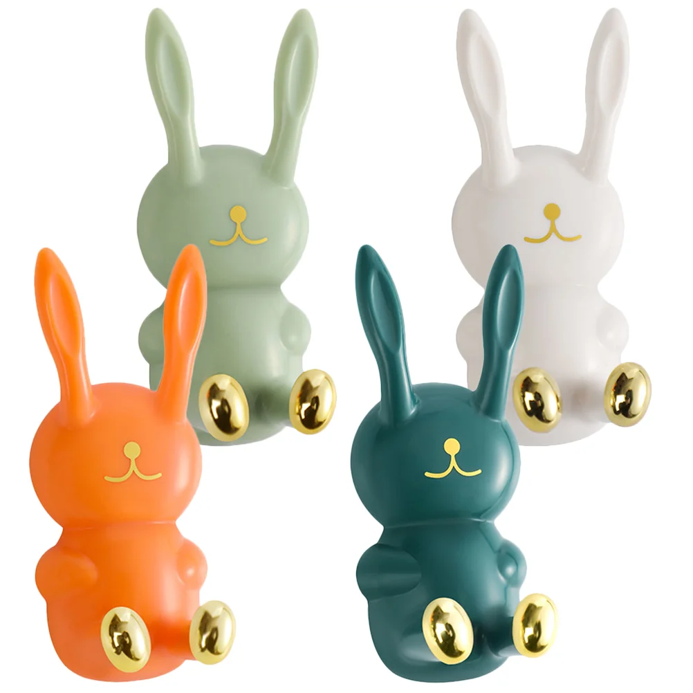 

4 Pcs Adorable Rabbit Nail Free Hook Pant Hooks Bag Wall Mounted Clothes Hanger Decorative Coat Sticky Cute Key