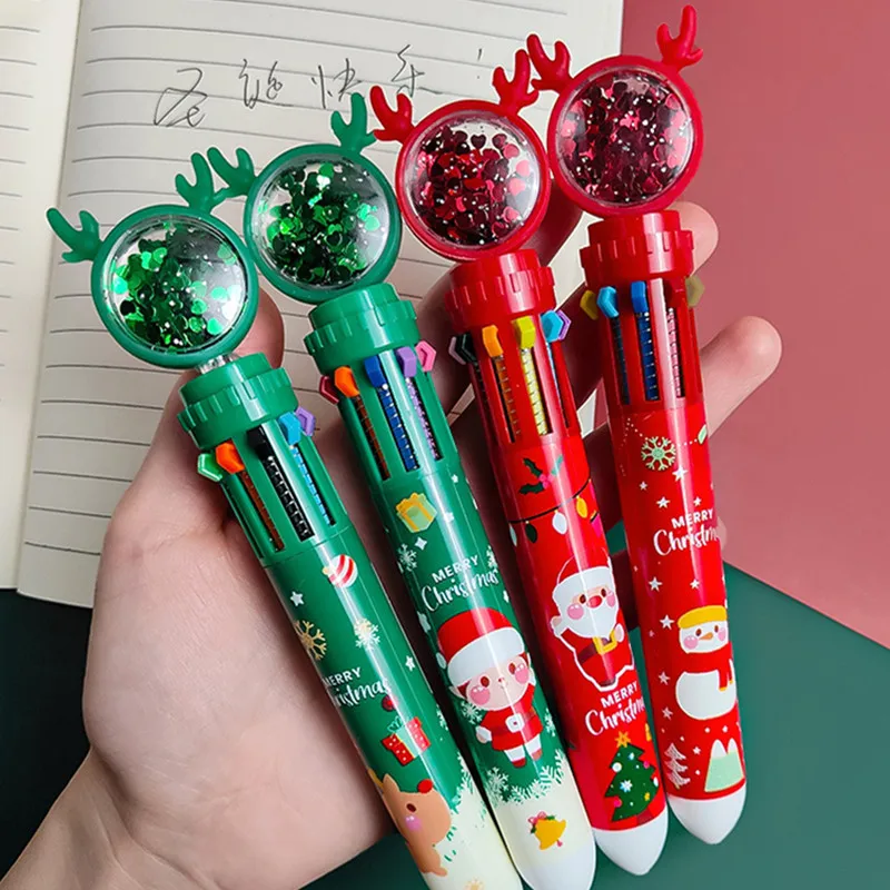 

Ballpoint Pens Cute School Supplies 10 Colors Creativity Christmas Stationery Oil Pens Press Colored Pens Xmas Children Gifts