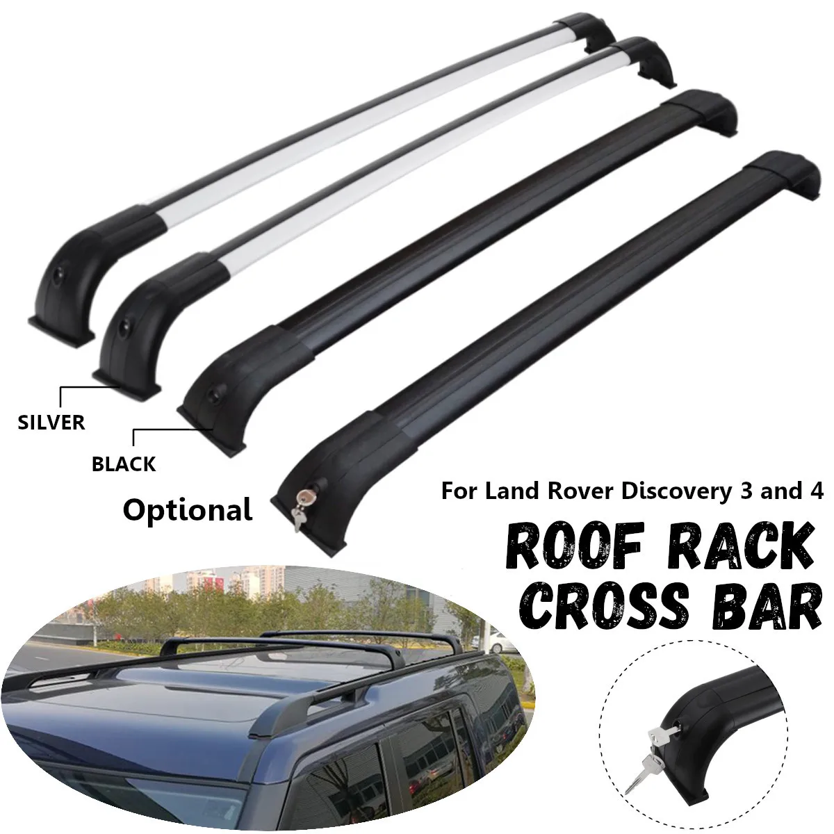 

2 pcs 120KG Locking Roof Cross Bar Roof Rack Box Keys Black Silver Kit for Land Rover Discovery 3 4